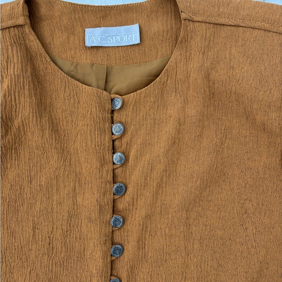 VTG AC Sport Jacket Rust Brown Crinkle Collarless Blazer Women 16W 90s Retro USA - Picture 3 of 11